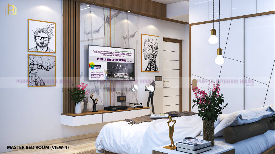 purple interior design for master bedroom of joka project